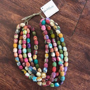 NWT WorldFinds Necklace with Multicolored Fabric Beads